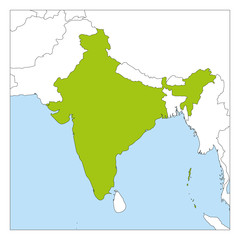 Map of India green highlighted with neighbor countries
