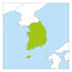 Map of South Korea green highlighted with neighbor countries