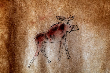 orignal peint sur une peau d'animal Port Royal National Historic Site, Nova Scotia Canada