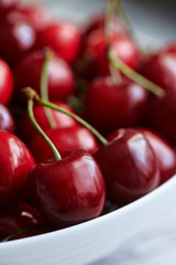 Cherries in a white bowl