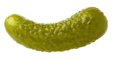 Delicious marinated pickled cucumber, isolated on white background