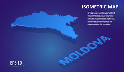 Isometric map of the MOLDOVA. Stylized flat map of the country on blue background. Modern isometric 3d location map with place for text or description. 3D concept for infographic. EPS 10