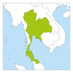 Map of Thailand green highlighted with neighbor countries