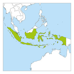 Map of Indonesia green highlighted with neighbor countries