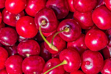 Cherry. Fresh ripe organic berries, macro. Fruit background