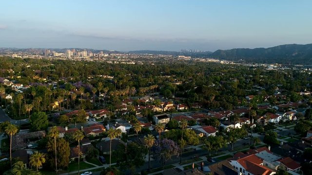 Drone clip over wealthy homes in Glendale, Los Angeles area - 4K UHD