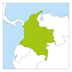 Map of Colombia green highlighted with neighbor countries