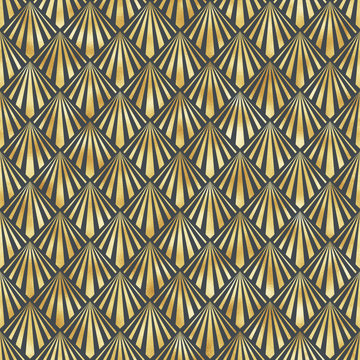 Art Deco Seamless Pattern - Repeating metallic pattern design with art deco motif