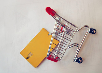 Shopping cart with a credit card.