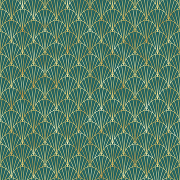 Art Deco Seamless Pattern - Repeating metallic pattern design with art deco motif