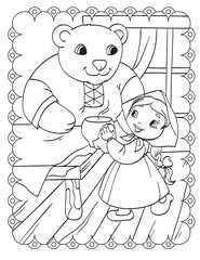 Coloring Book Of Girl With Bear House