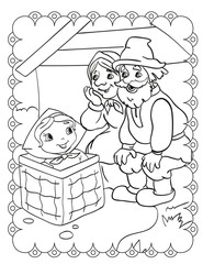 Coloring Book Of Girl Look Her Grandparents