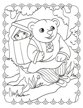 Coloring Book Fairy Tale Of Bear Carries Girl