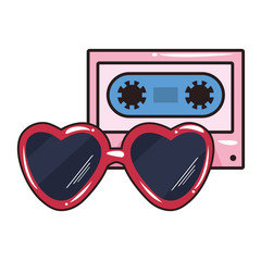 cassette sunglasses comic pop art on white background