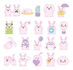 bundle of rabbits kawaii characters