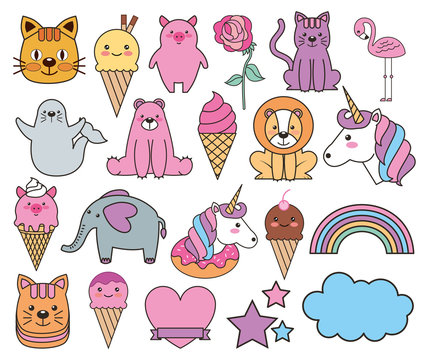 bundle of emojis fairytale kawaii characters