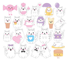 bundle of cats and emojis kawaii characters