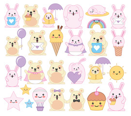 bundle of emoticons and animals kawaii characters