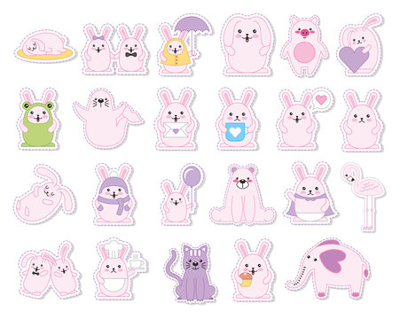 bundle of rabbits and animals kawaii characters