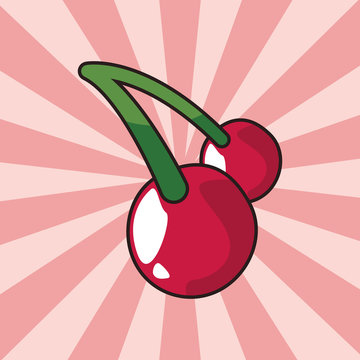 cherries comic pop art on white background