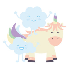 cute adorable unicorn and clouds kawaii fairy characters