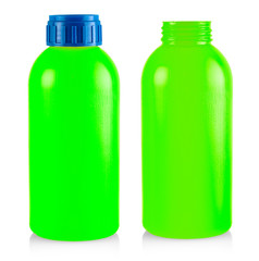 The green plastic bottle isolated on white background