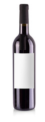 The red wine bottle with label isolated over white background