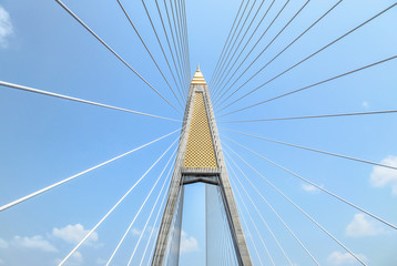 Kanchanaphisek cable stayed bridge cross the Chao-phraya river in Thailand