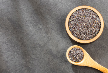 Organic poppy seeds - Papaver somniferum. Text space