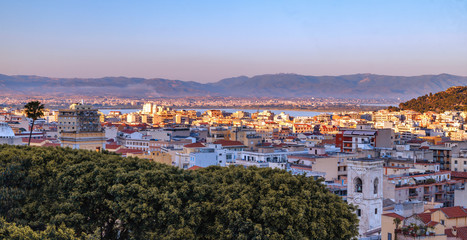 Cagliary, capital of Sardinia (Sardegna), Italy. Aerial panoramic view of the city. Cityscape at...