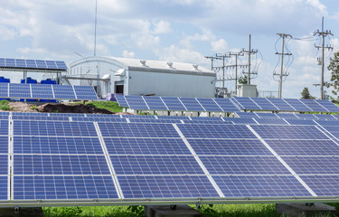 Solar panels or solar cells or photovoltaics in solar power station is power production technology renewable green clean energy energy efficiency from the sun