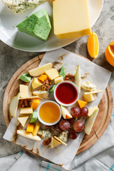 cheese snacks and fruits