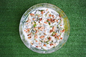 yogurt salad. purslane, walnut and yogurt
