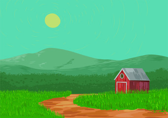 Rural landscape with barn vector