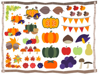 秋の植物、野菜、果物のイラスト