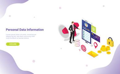 personal data information concept with security privacy data with isometric style for website template banner or landing homepage - vector