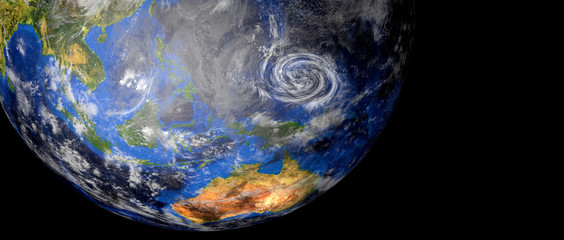 Extremeley detailed and realistic high resolution 3d illustration of a Hurricane. Shot from space. Elements of this image are furnished by Nasa.