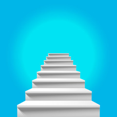 Stairway to Heaven. White Staircase Leading up to Heavenly Blue Sky. Way to God, Way to Paradise. Heavenly Light