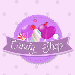 Candy shop emblem. Multicolor emblem. Vector graphics.