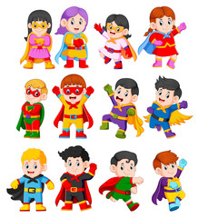 the collection of the children using the superheroes costume