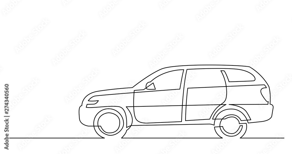 Wall mural continuous line drawing of side view of modern suv car