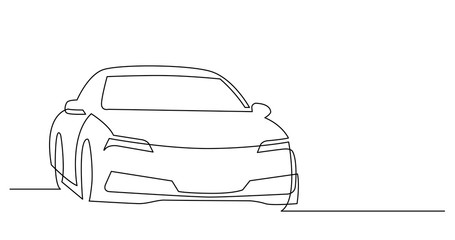 continuous line drawing of modern sedan car - obrazy, fototapety, plakaty