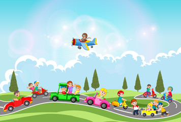 the children are playing with the car and another transportation in the beautiful day  © hermandesign2015