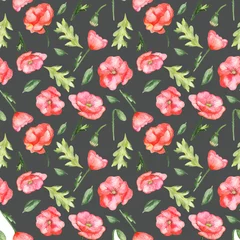 Schilderijen op glas Watercolor seamless pattern with poppies wildflowers. Texture for wallpaper, packaging, fabric, wedding design, prints, textiles, scrapbooking, birthday, cover design. © MarinaErmakova