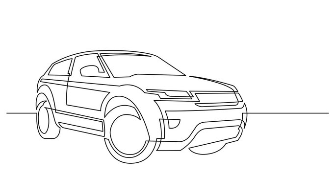 continuous line drawing of modern powerful luxury suv car
