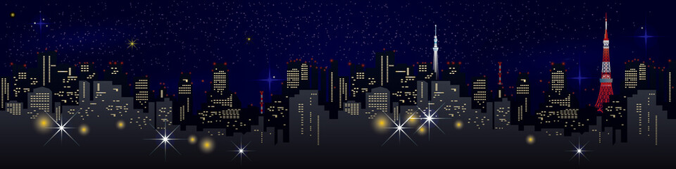 Design of the city visited for travel, Japanese famous place and landmark, Tokyo night view