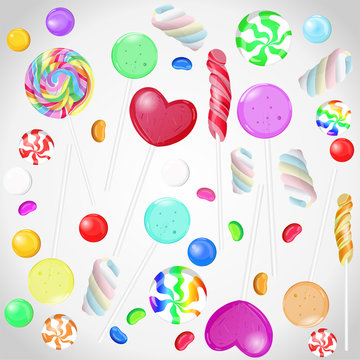 Candy collection on white isolated background. Vector set of candys.