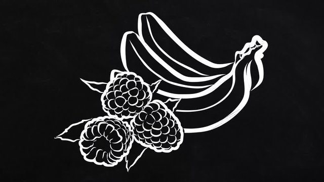 banana and rasberries - selfdrawing lines