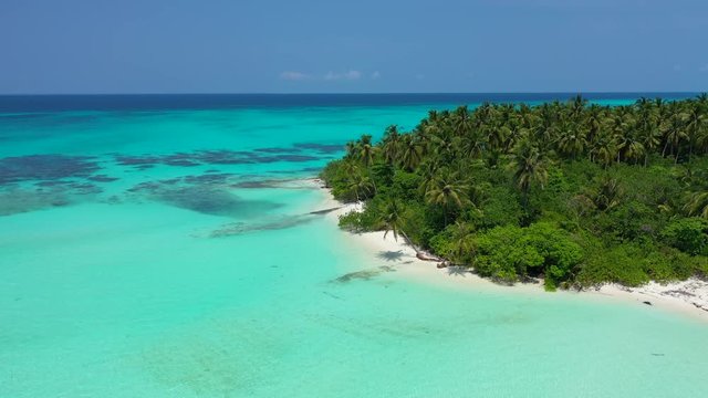 Aerial View of a White sand Beach on a Motu Island in Rangiroa Atoll, French Polynesia