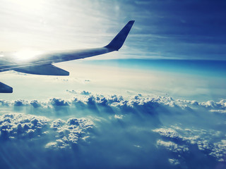 Fototapeta na wymiar Airplane with blue sky background ,Travel background concept